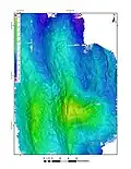 A top-down bathymetry profile over Mount Dent from the 2011 RV Okeanos Explorer cruise.
