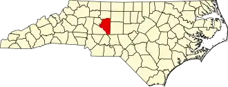 Map of North Carolina highlighting Davidson County