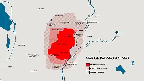Original, post colonial and current territory of Padang Balang