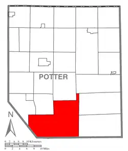 Map of Potter County, Pennsylvania highlighting Wharton Township