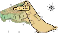 The inner and outer baileys of the Château de Puilaurens, France (in yellow)