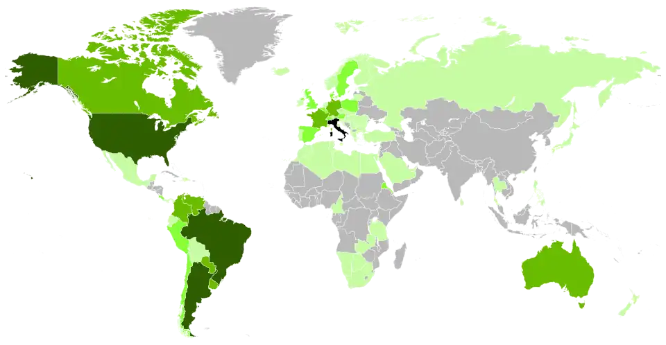 Map of the Italian diaspora in the world