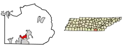 Location of Kimball in Marion County, Tennessee.