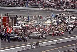 A photo of Martinsville Speedway's pit road during a NASCAR Cup Series race in 1985.