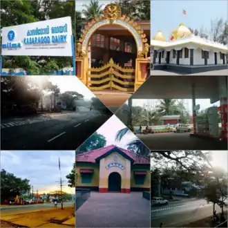Left to right: Milma Kasaragod Dairy Plant, Sree Ram Temple Mavungal, Veera Maruti Temple, NH, Petrol pump, Panathoor Road, Anandashram, NH
