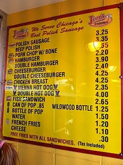 The menu at Jim's Original.