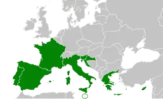 Map of Europe indicating the member countries of the Med Group