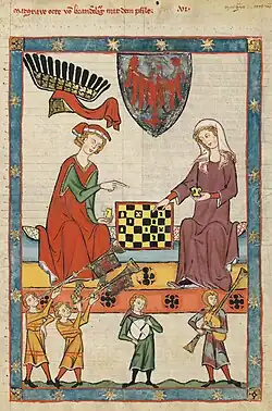 Otto IV of Brandenburg playing chess with a woman, 1305 to 1340