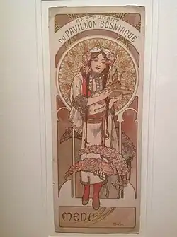 Menu designed by Mucha for the restaurant of the Bosnia Pavilion at the 1900 Paris Universal Exposition