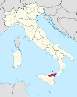 Map highlighting the location of the province of Messina in Italy