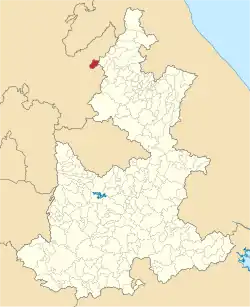 Location of the municipality in Puebla