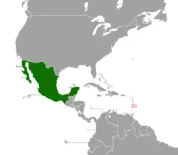 Map indicating locations of Mexico and Saint Lucia