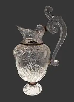 Rock crystal jug with cut festoon decoration by Milan workshop from the second half of the 16th century, National Museum in Warsaw. The city of Milan, apart from Prague and Florence, was the main Renaissance centre for crystal cutting.[94]