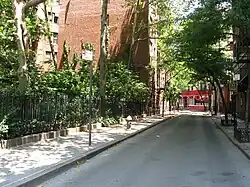 View looking north of Minetta Street which is built on the approximate riverbed of Minetta Creek; Minetta Triangle is on the left