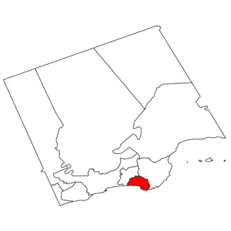 The wilayat of Mirbat in the Dhofar Governorate in Oman filled in red.