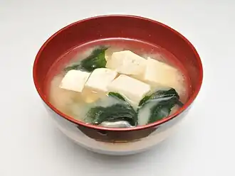 Japanese miso soup with wakame and tofu