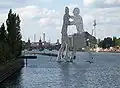 The "Molecule man", a big art work at the Berlin river Spree