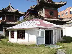 One of the prayer halls is in the shape of a ger