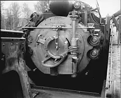 The breech of a gun.