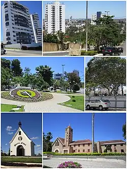 From top, left to right: Heliópolis neighborhood (twice), Flower Clock, Dom Moura Square, Mother Queen Sanctuary, and São José Seminary.