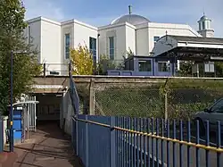 View of the main mosque from the entrance of Morden South Railway Station