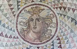A Roman mosaic from Piraeus depicting Medusa, using opus tessellatum, 2nd century AD, National Archaeological Museum of Athens