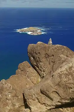 Petroglyphs at Orongo, Rapa Nui (Easter Island). A Makemake and two birdmen higher up