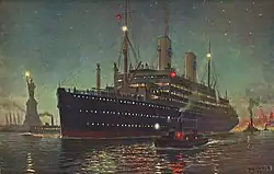 The Swedish American Line's passenger ship Kungsholm on departure from the Port of New York in 1928