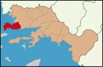 Map showing Bodrum District in Muğla Province