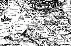 Western and southern areas around the city of Zürich on the so-called Kantonskarte (Zürcherkarte) by Jos Murer (1566)