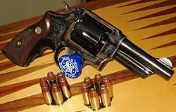 A .45 ACP S&W Model 22—4 Heritage Series with case-hardened finish.