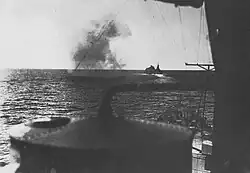 Myōkō and Ashigara firing on the crippled Exeter, 1 March 1942