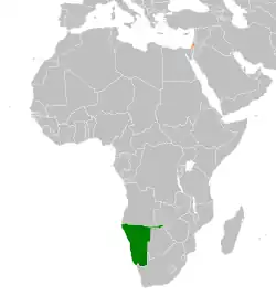 Map indicating locations of Namibia and Palestine