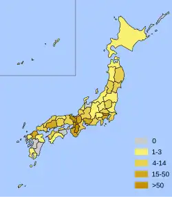 Most National Treasures are located in the Kansai region and Tokyo, though some are located in north and west Honshū.