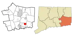 Old Mystic's location within New London County and Connecticut