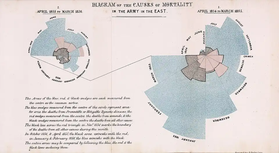Image 31"Diagram of the causes of mortality in the army in the East" by Florence Nightingale (from History of medicine)