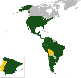 A coloured map of the countries of the Americas