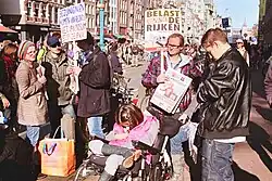 Protestors of the Occupy movement in front of the Stock Exchange in Amsterdam on October 15, 2011.