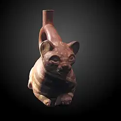 Moche ceramic bottle in the shape of an ocelot, Musée d'ethnographie de Genève, Switzerland.
