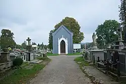 Main cemetery avenue at 1 Rymanowska Street. The chapel is located at the central point of this section
