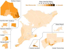 Support for New Democratic Party candidates by riding