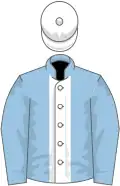 light Blue, White Stripe, light Blue sleeves, White Cap