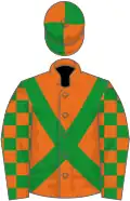 Orange, green cross-belts, check sleeves, quartered cap