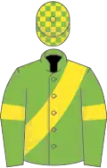 LIGHT GREEN, yellow sash and armlet, check cap