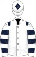 White, dark blue epaulets and hooped sleeves, diamond on cap
