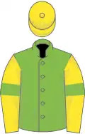 Light green, yellow sleeves, light green armlets, yellow cap