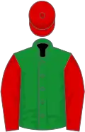 Green, red sleeves and cap