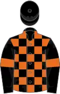 Black and Orange check, Black sleeves, Orange armlets, Black cap