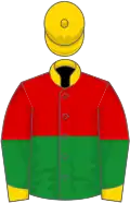 RED and GREEN HALVED HORIZONTALLY, gold collar cuffs and cap