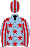 Light Blue, Red stars, striped sleeves and cap